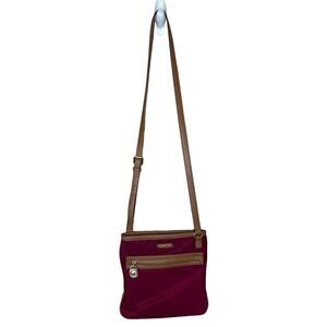 Michael Kors Kempton Large Crossbody Bag Purse Leather Strap Burgundy Claret Red